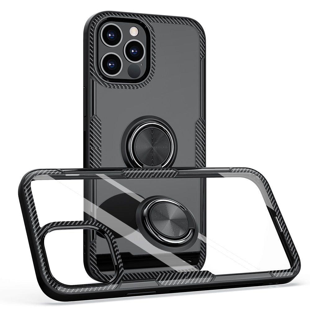 Capa Transparente Luxo iPhone com Anel Magnético para Carregador Veicular