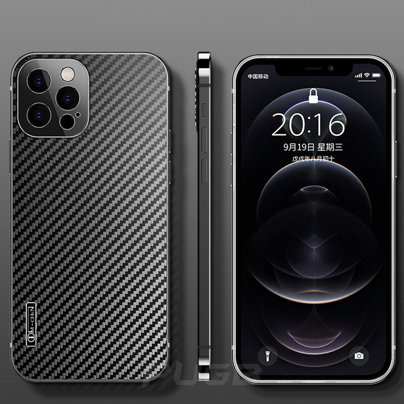 Capa Super Luxo Titanium - Inox com Fibra de Carbono para iPhone