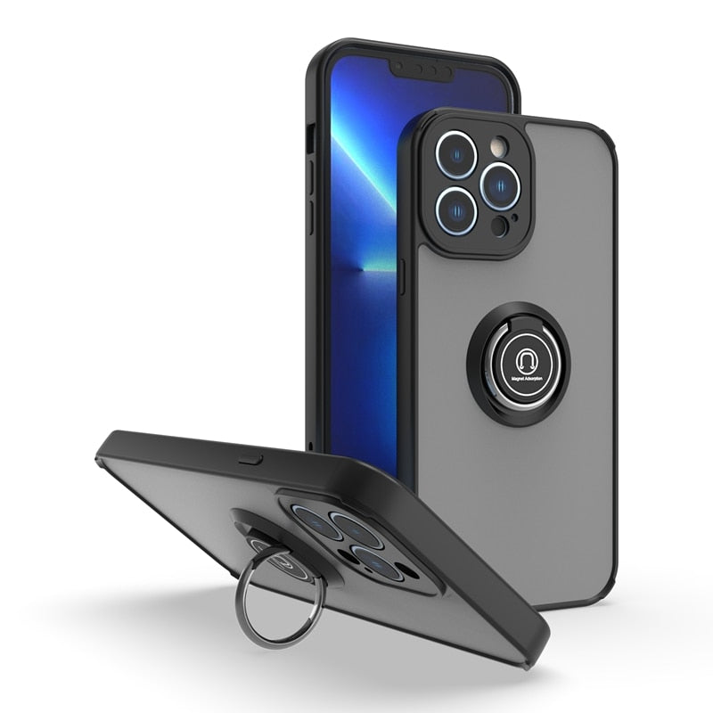 Capa Luxo 2x1 para iPhone com Anel Click Magnético para Suporte Veicular
